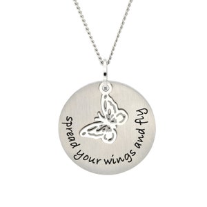 Inspirational Butterfly Pendant Necklace: Engraved Stainless Steel Jewelry