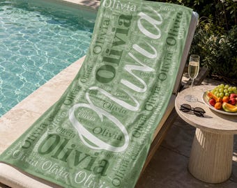 Toalha de praia personalizada com assinatura, presente ideal para férias na praia, presente personalizado para despedida de solteira, toalha de banho com nome, toalha de piscina infantil, escolha entre 18 cores.
