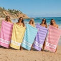 Personalized Vertical Striped Beach Towel, Custom Name Pool Swim Towel, Family Summer Trip Bachelorette Gift, Swimming Club Towel