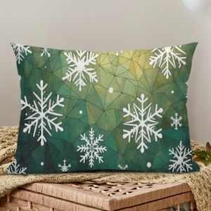 Christmas Motif / Green/ Contemporary Snowflakes / Rectangular Pillow Cover / Multiple Sizes / 12 x 18 to 20 x 36 inch / Polyester