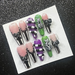Beetlejuice Press On Nails- 3D Hand Sculpted
