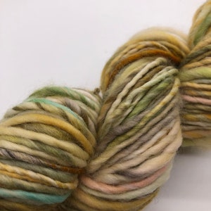 Handspun wool yarn, hand painted, worsted thick and thin wool yarn-Mustardseed image 2