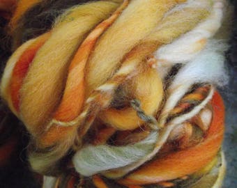 Handspun wool art yarn, handpainted Merino wool yarn, thick and thin super bulky orange brown, -AUNT DOT