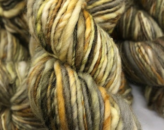 Handspun yarn, handpainted yarn, merino wool  thick and thin worsted yarn, multiple skeins available-Goldie