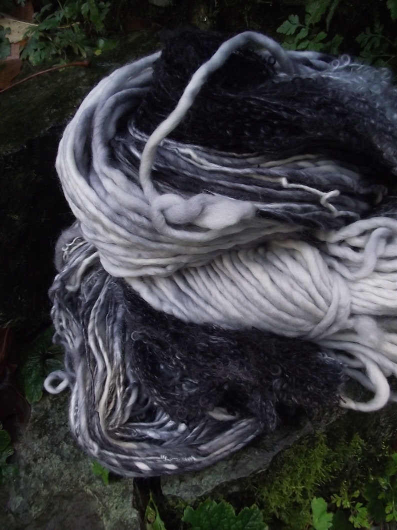 Handpainted handspun Yarn kit bundle, three skeins OOAK, bulky Merino, Mohair, Bamboo-Winter is Coming image 5