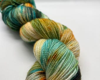 Handpainted sparkle or tweed  hand dyed sock yarn, fingering yarn, Superwash Merino  Nylon, 100 grams, Mrs. Fox