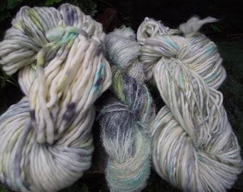 Handpainted handspun Yarn kit bundle, three skeins OOAK, bulky Merino, Mohair, Bamboo, Harry Potter -Yule Ball