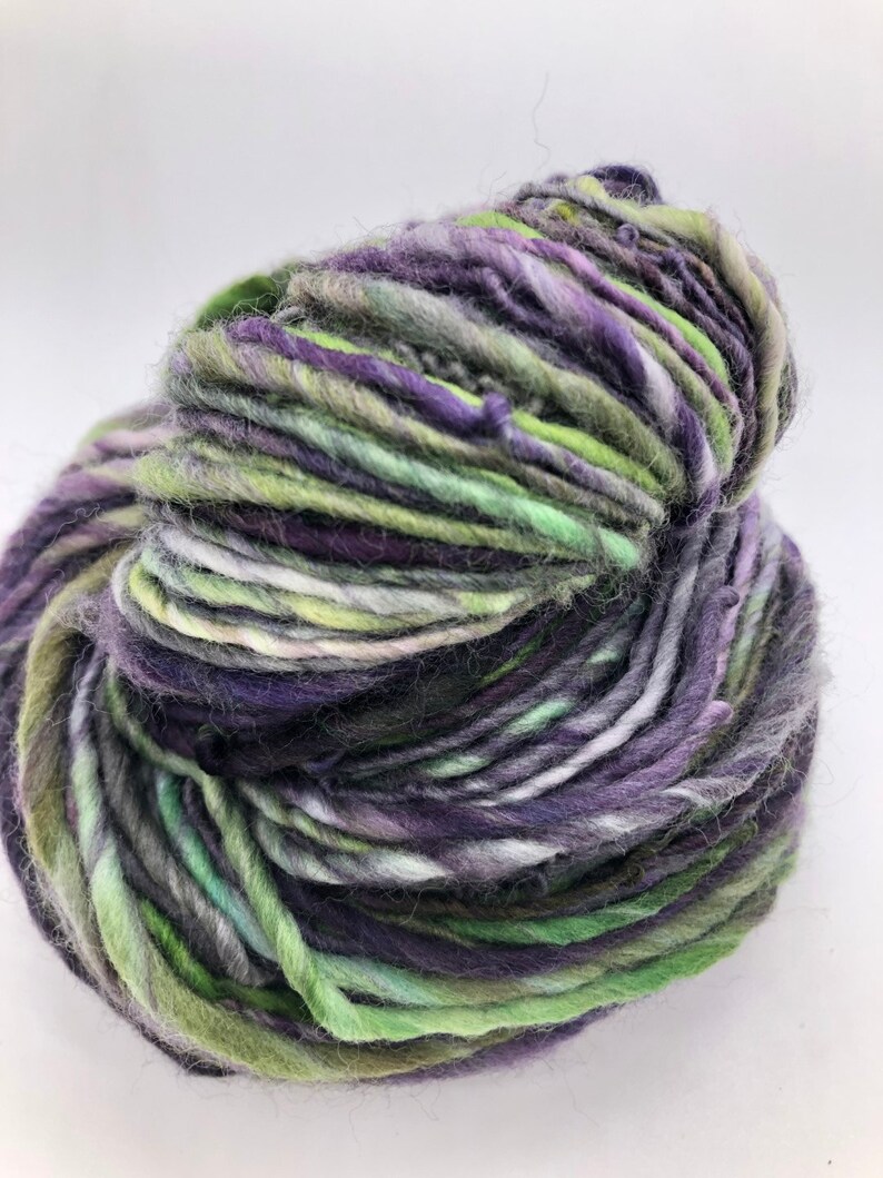 Handspun, handpainted wool yarn, thick and thin, worsted bulky-Wicked image 5