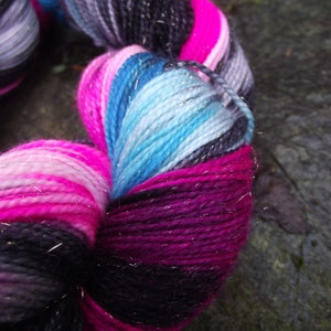 Handpainted sock yarn, fingering yarn, Superwash Merino Silk Sparkle Nylon, 100 grams-New Wave image 1