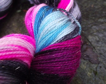 Handpainted sock yarn, fingering yarn, Superwash Merino Silk Sparkle Nylon, 100 grams-New Wave