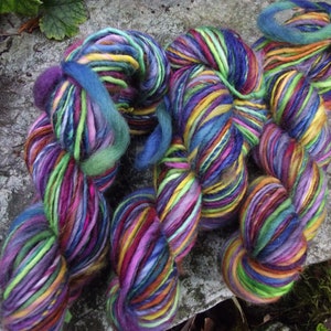 Handspun yarn, hand dyed Handpainted Polwarth Wool Yarn worsted bulky thick and thin multiple skeins available-Dia de los Muertos image 6