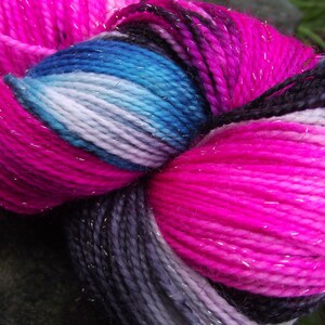 Handpainted sock yarn, fingering yarn, Superwash Merino Silk Sparkle Nylon, 100 grams-New Wave image 4