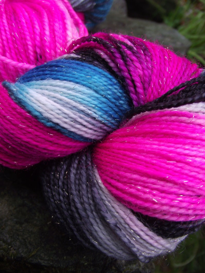 Handpainted sock yarn, fingering yarn, Superwash Merino Silk Sparkle Nylon, 100 grams-New Wave image 4