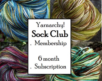 Sock Yarn Club Membership, Handpainted sock yarn 6 months free shipping, Christmas gift, knit gift