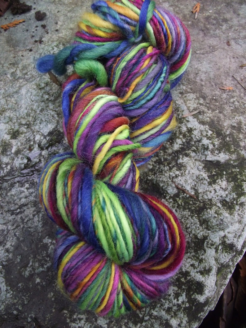 Handspun yarn, hand dyed Handpainted Polwarth Wool Yarn worsted bulky thick and thin multiple skeins available-Dia de los Muertos image 8