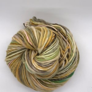Handspun wool yarn, hand painted, worsted thick and thin wool yarn-Mustardseed image 1