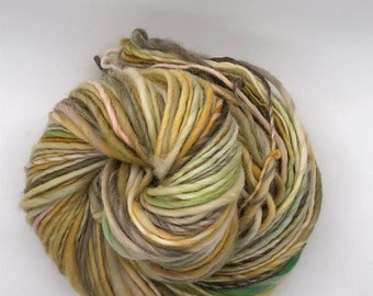 Handspun wool yarn, hand painted, worsted  thick and thin wool yarn-Mustardseed