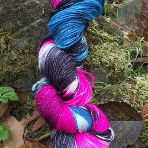 Handpainted sock yarn, fingering yarn, Superwash Merino Silk Sparkle Nylon, 100 grams-New Wave image 6