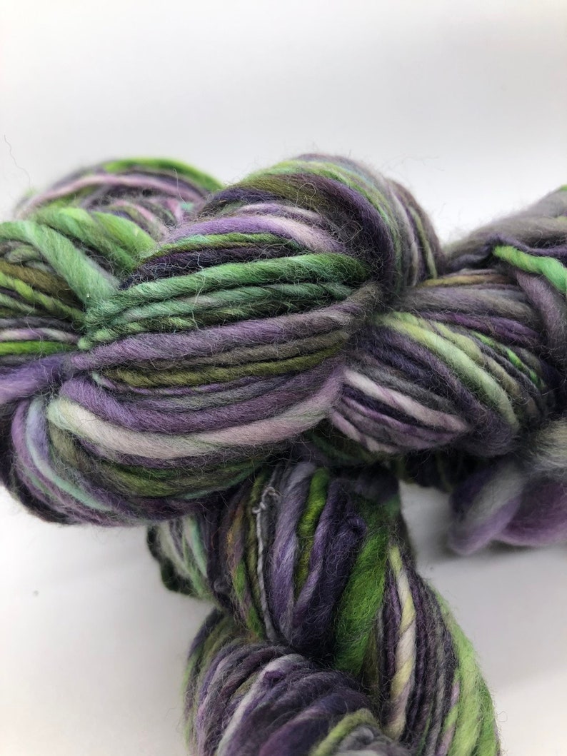 Handspun, handpainted wool yarn, thick and thin, worsted bulky-Wicked image 1