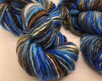 Handspun yarn, handpainted thick and thin yarn, bulky worsted, Merino wool yarn -JULIES SAILBOAT