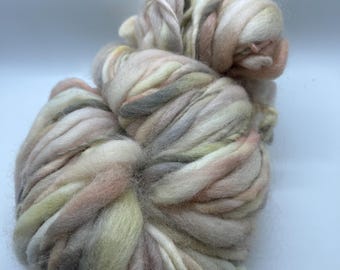 Handspun yarn, super bulky thick and thin, handpainted wool yarn, super soft Organic Polwarth, worsted yarn,-BUNNY