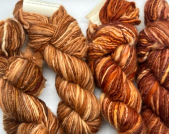 Handspun yarn, Organic Polwarth handpainted yarn, worsted thick and thin Iron Oxide