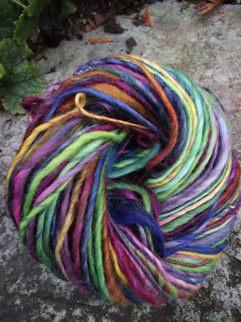 Handspun yarn, hand dyed Handpainted Polwarth Wool Yarn worsted bulky thick and thin multiple skeins available-Dia de los Muertos image 3