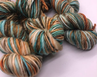 Handspun yarn, handpainted thick and thin worsted wool yarn, handmade yarn worsted bulky-Mrs. Fox