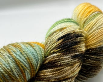 Handpainted sparkle sock yarn, fingering yarn, Superwash Merino  Nylon, 100 grams-Shire
