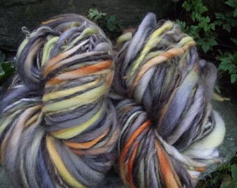 Handspun art yarn, handpainted wool yarn, Merino wool extreme thick and thin super bulky-Harvest Moon