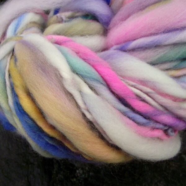 Handspun art yarn, handpainted wool yarn, Falkland wool extreme thick and thin super bulky-Carousel