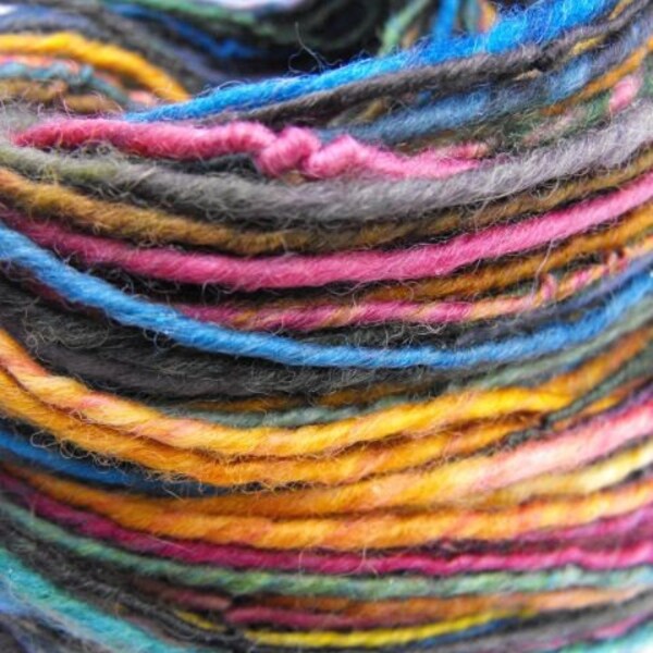 Handspun, handpainted Merino wool and kid mohair yarn, multiple skeins available-SINISTER RAINBOW