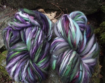 Handspun art yarn, handpainted  wool yarn, thick and thin, super  bulky-Wicked