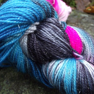 Handpainted sock yarn, fingering yarn, Superwash Merino Silk Sparkle Nylon, 100 grams-New Wave image 5