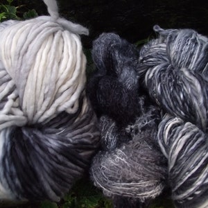 Handpainted handspun Yarn kit bundle, three skeins OOAK, bulky Merino, Mohair, Bamboo-Winter is Coming image 6