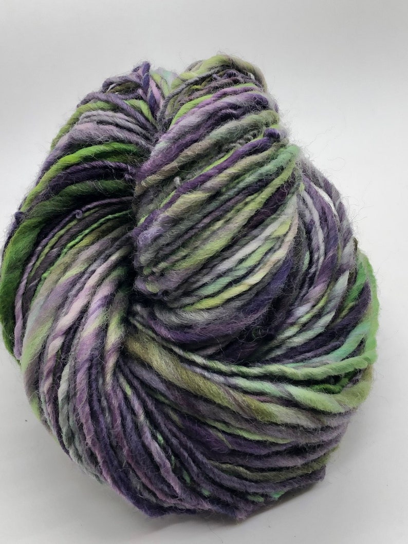 Handspun, handpainted wool yarn, thick and thin, worsted bulky-Wicked image 2