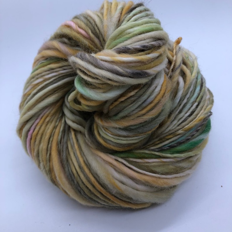 Handspun wool yarn, hand painted, worsted thick and thin wool yarn-Mustardseed image 4