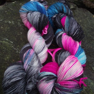 Handpainted sock yarn, fingering yarn, Superwash Merino Silk Sparkle Nylon, 100 grams-New Wave image 2