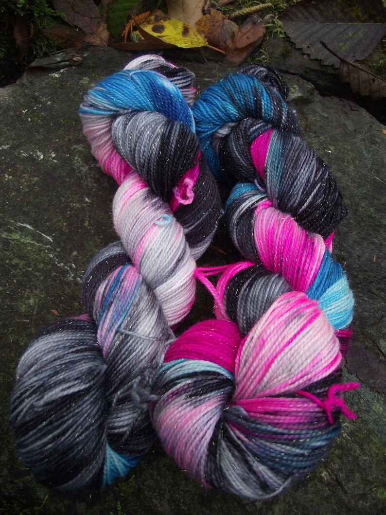 Handpainted sock yarn, fingering yarn, Superwash Merino Silk Sparkle Nylon, 100 grams-New Wave image 2