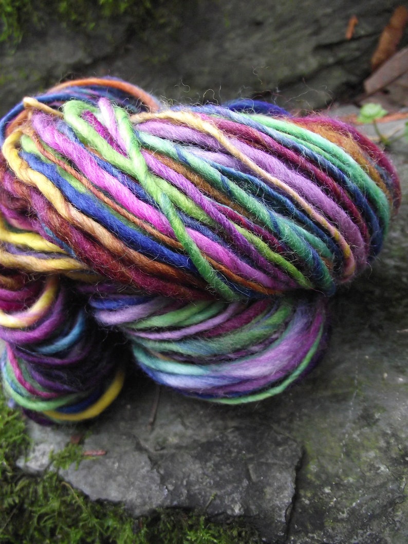 Handspun yarn, hand dyed Handpainted Polwarth Wool Yarn worsted bulky thick and thin multiple skeins available-Dia de los Muertos image 5