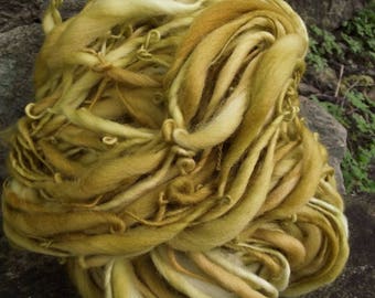 Handspun art yarn, extreme thick and thin, super bulky handpainted Merino wool yarn-Colonel Mustard