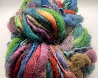 Handspun yarn, handpainted Merino art yarn wool yarn, slub yarn  bulky extreme thick and thin-Dia de los Muertos