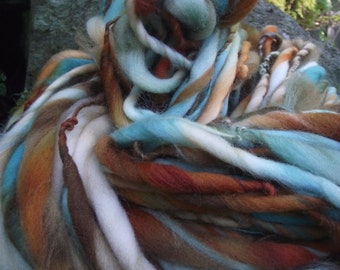 Handspun art yarn, handpainted extreme thick and thin  wool yarn, handmade yarn bulky-Mrs. Fox