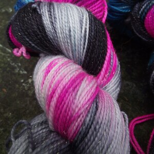 Handpainted sock yarn, fingering yarn, Superwash Merino Silk Sparkle Nylon, 100 grams-New Wave image 3
