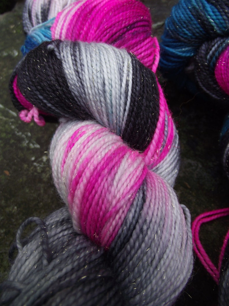 Handpainted sock yarn, fingering yarn, Superwash Merino Silk Sparkle Nylon, 100 grams-New Wave image 3