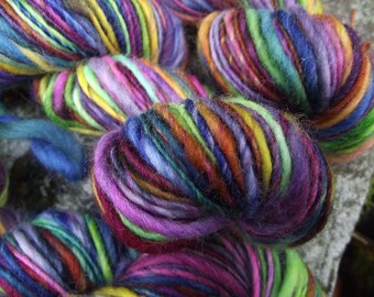 Handspun yarn,  hand dyed Handpainted Polwarth Wool Yarn worsted bulky thick and thin multiple skeins available-Dia de los Muertos