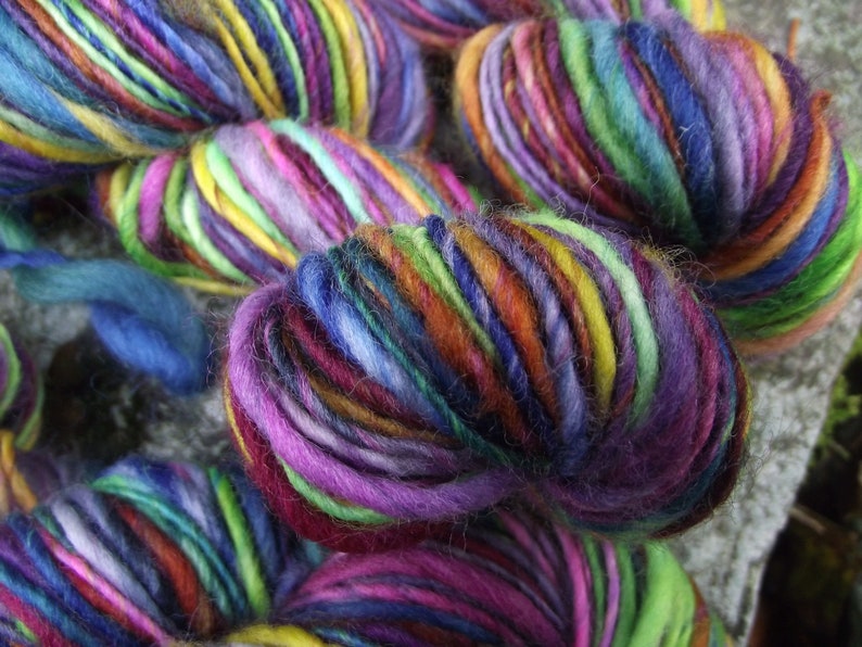 Handspun yarn, hand dyed Handpainted Polwarth Wool Yarn worsted bulky thick and thin multiple skeins available-Dia de los Muertos image 1