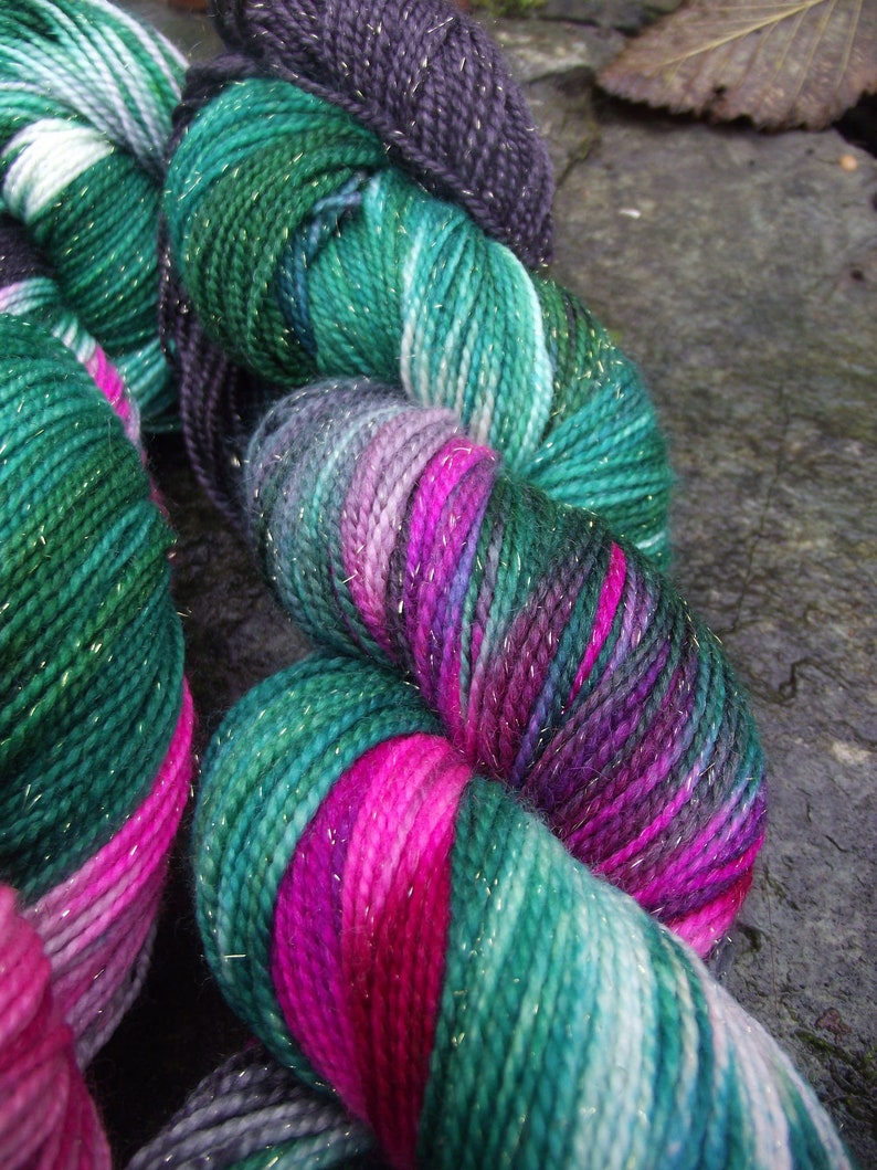 Handpainted sock yarn, fingering yarn, Superwash Merino Silk Sparkle Nylon, 100 grams-Rose Red image 6