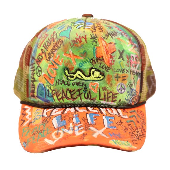 Hand-painted Trucker Hat: Peaceful Life Embroidered Design  display picture 2