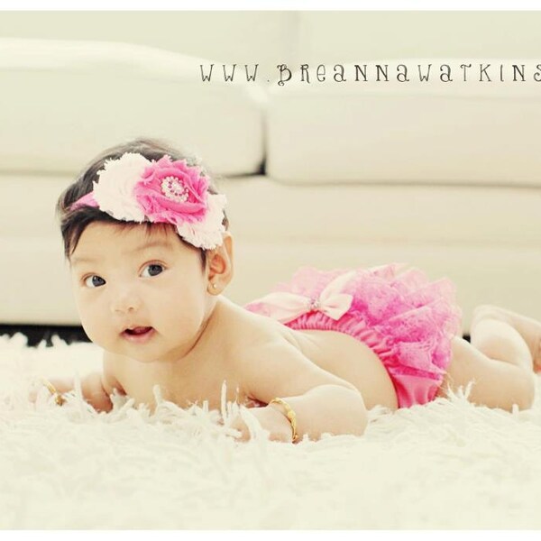 Lace bloomer set { Posh Pink } hot pink lace Diaper Cover, shabby Headband, first birthday outfit, cake smash, newborn photography prop